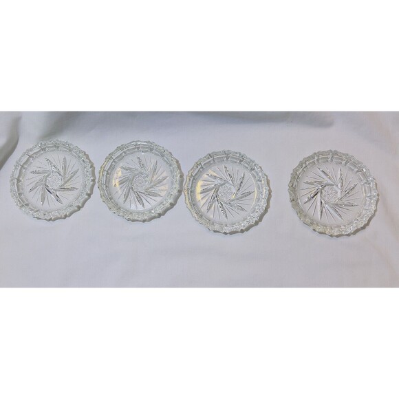 VTG Crystal Bohemia Pinwheel Czechoslovakia Brunswick Star 4 Set Glass Coasters - Picture 1 of 13